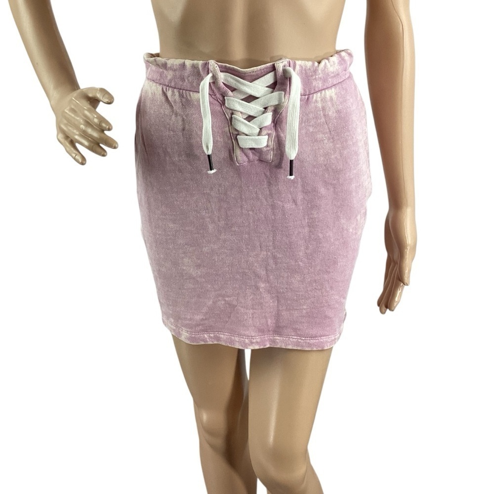 Chaser Lace-Up Waist Terry Mini Skirt Pink Size Small